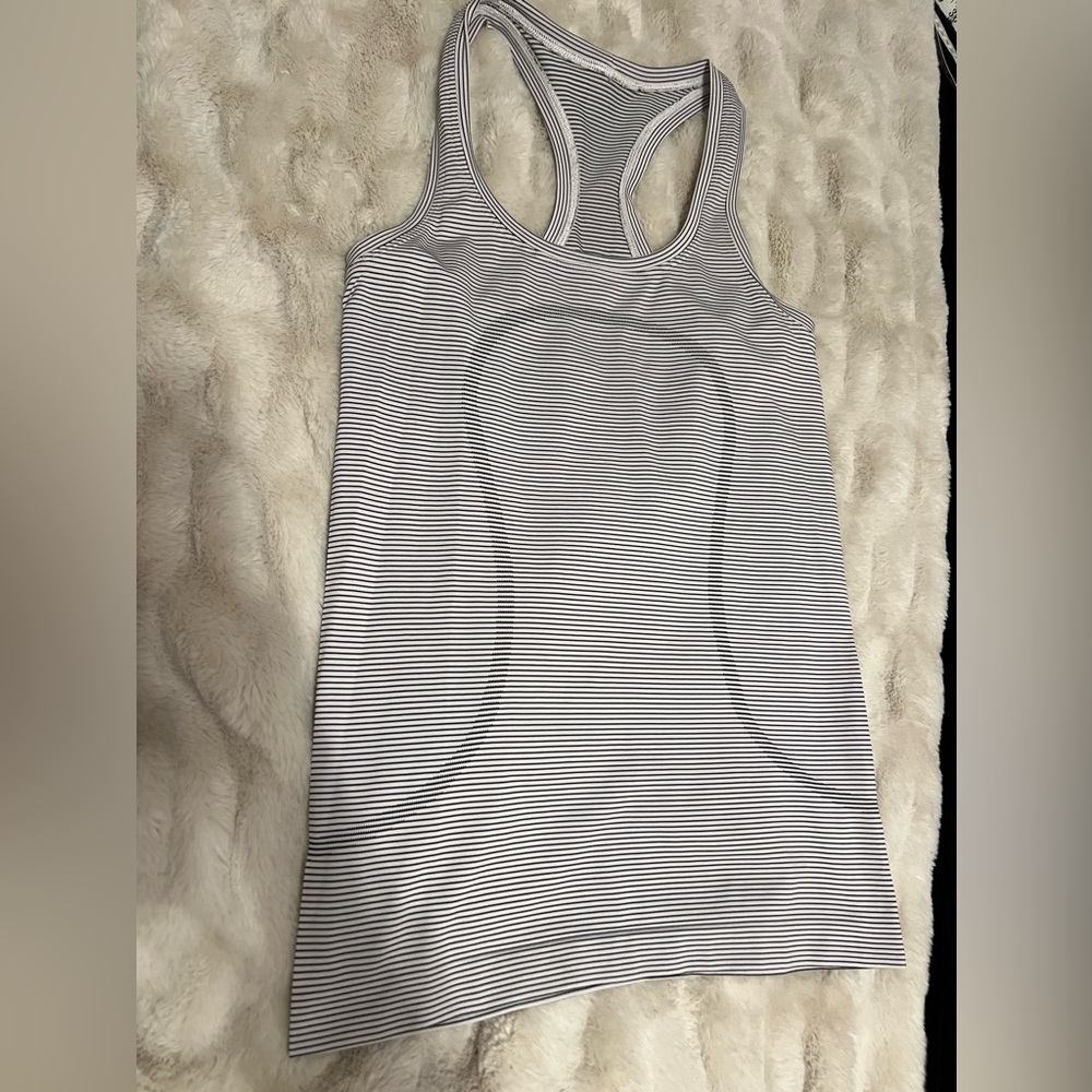 Lululemon Tank Top - sweat life- black/white striped racer back tank - 4
